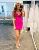 V Neck Sexy Halter Straps Hot Pink / Blue Backless Homecoming Party Dress