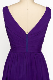 V Neck Sleeveless Crisscross Short Purple Chiffon Bridesmaid