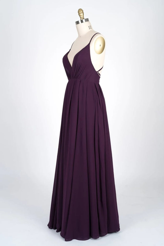 V-Neck Spaghetti Strap Criss-Cross Strappy Plum Chiffon Bridesmaid Dress V-Neck Spaghetti Strap Criss-Cross Strappy Plum Chiffon Bridesmaid Dress