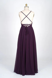 V-Neck Spaghetti Strap Criss-Cross Strappy Plum Chiffon 