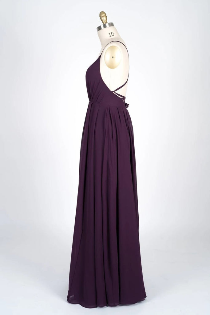 V-Neck Spaghetti Strap Criss-Cross Strappy Plum Chiffon Bridesmaid Dress V-Neck Spaghetti Strap Criss-Cross Strappy Plum Chiffon Bridesmaid Dress