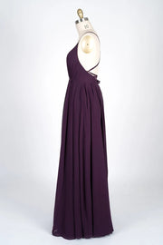 V-Neck Spaghetti Strap Criss-Cross Strappy Plum Chiffon 