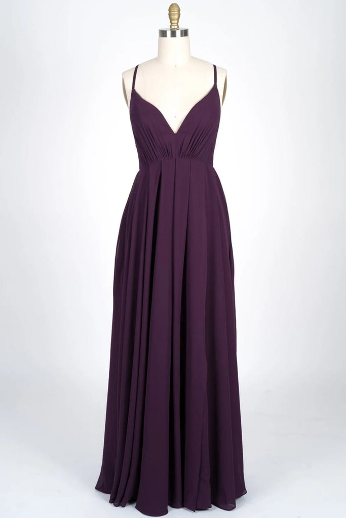 V-Neck Spaghetti Strap Criss-Cross Strappy Plum Chiffon Bridesmaid Dress V-Neck Spaghetti Strap Criss-Cross Strappy Plum Chiffon Bridesmaid Dress