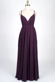 V-Neck Spaghetti Strap Criss-Cross Strappy Plum Chiffon 