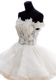 Off Shoulder Ball Gown Short/Mini Organza Wedding Dress 