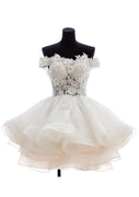 Бальное платье с открытыми плечами Короткое/мини свадебное платье из органзы