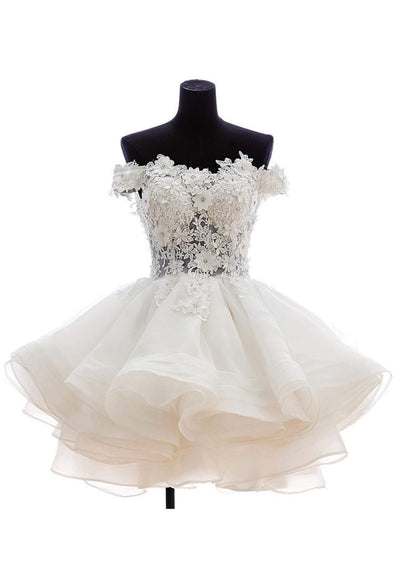 Off Shoulder Ball Gown Short/Mini Organza Wedding Dress 
