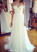 Длинное свадебное платье трапециевидной формы с открытыми плечами и шифоновыми складками, свадебное платье