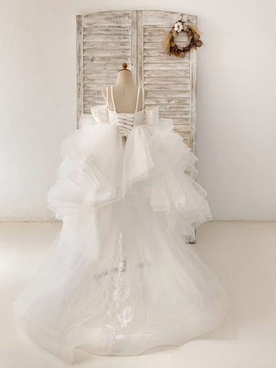 Off Shoulder Ivory Lace Tulle Wedding Flower Girl Dress Kids