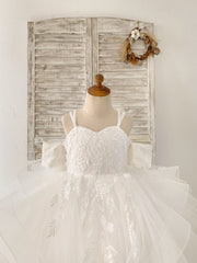 Off Shoulder Ivory Lace Tulle Wedding Flower Girl Dress Kids