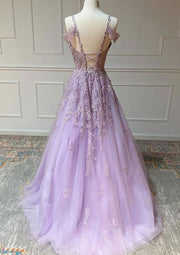 Princess Off Shoulder Open Back Long Lilac Prom Dress Formal