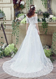Off Shoulder White Princess A-line Lace Tulle Wedding Dress 