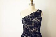 One Shoulder Black Lace Short Knee Length Wedding Bridesmaid