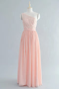 Платье для подружки невесты из розового кружева и шифона длиной до пола на одно плечо