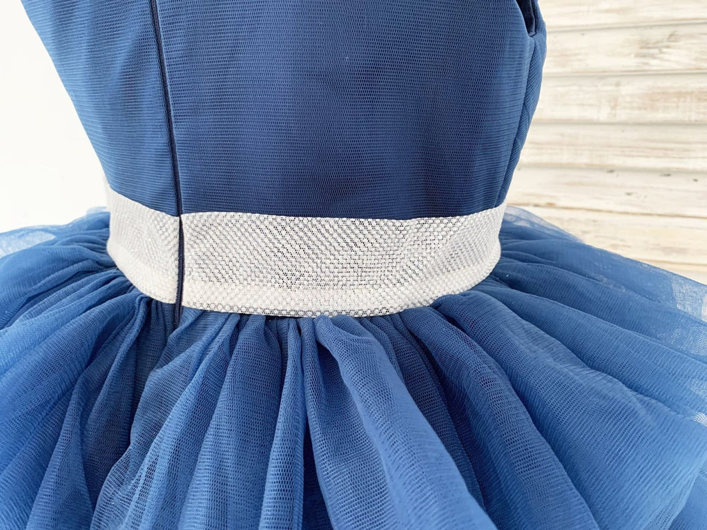 One Shoulder Navy Blue Cupcake Tulle Wedding Flower Girl 