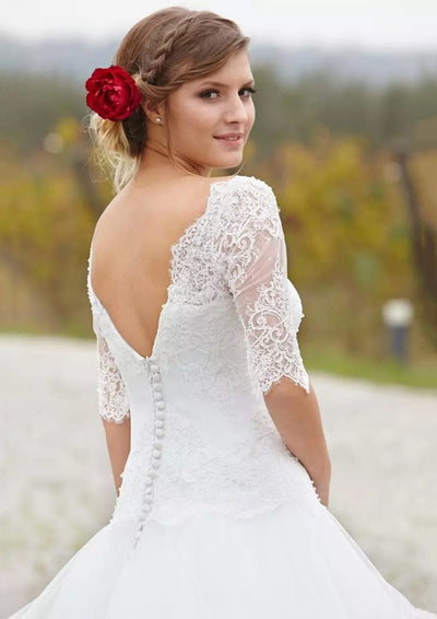 Organza Ball Gown Bateau Floor-Length Wedding Dress Lace - 