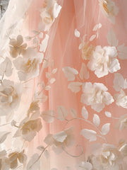 Blush Pink 3D Lace Flower Tulle Off Shoulder Wedding Flower 