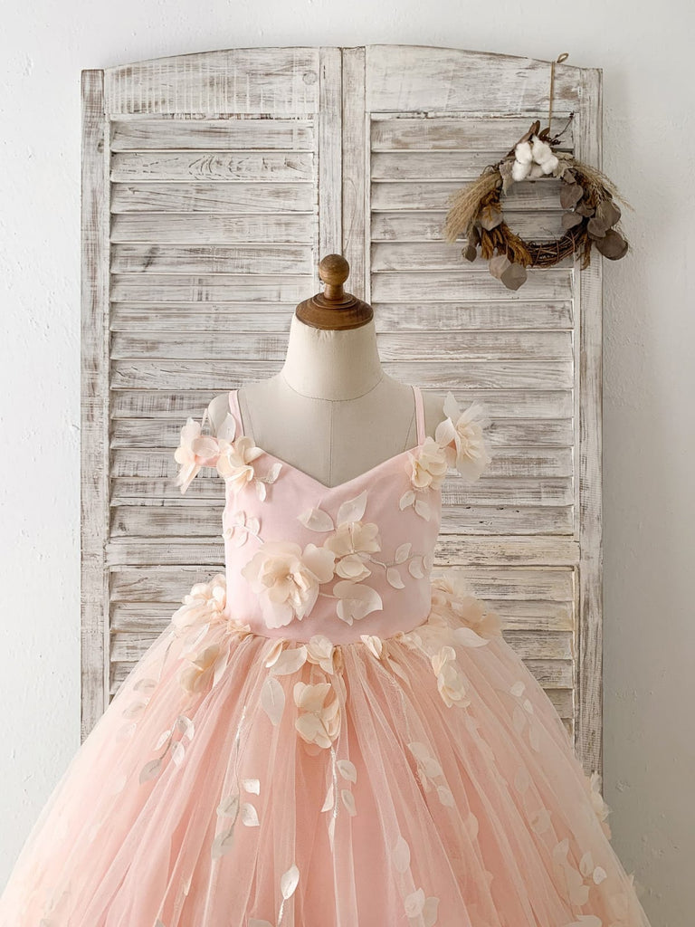 Abito da ragazza di fiore con spalle scoperte in tulle con fiori di pi -  Princessly