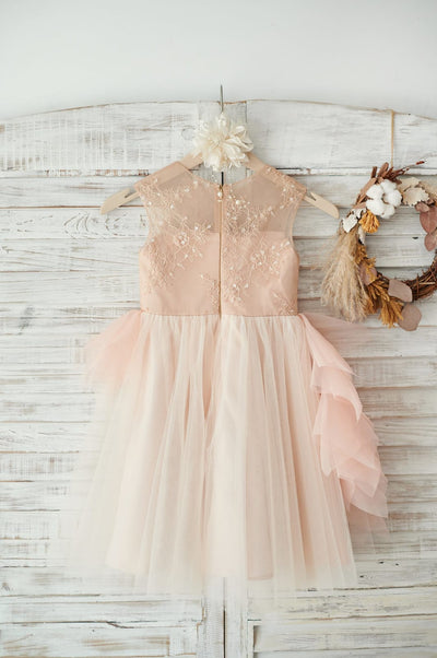 Lace Tulle Organza Ruffle Wedding Flower Girl Dress