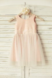 Peach Pink Sequin Tulle Flower Girl Dress - 2T / Blush Pink