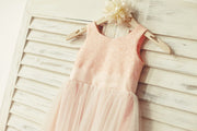 Peach Pink Sequin Tulle Flower Girl Dress