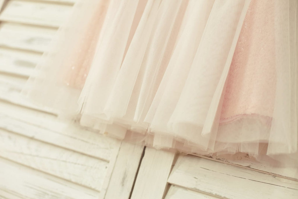 Peach Pink Sequin Tulle Flower Girl Dress