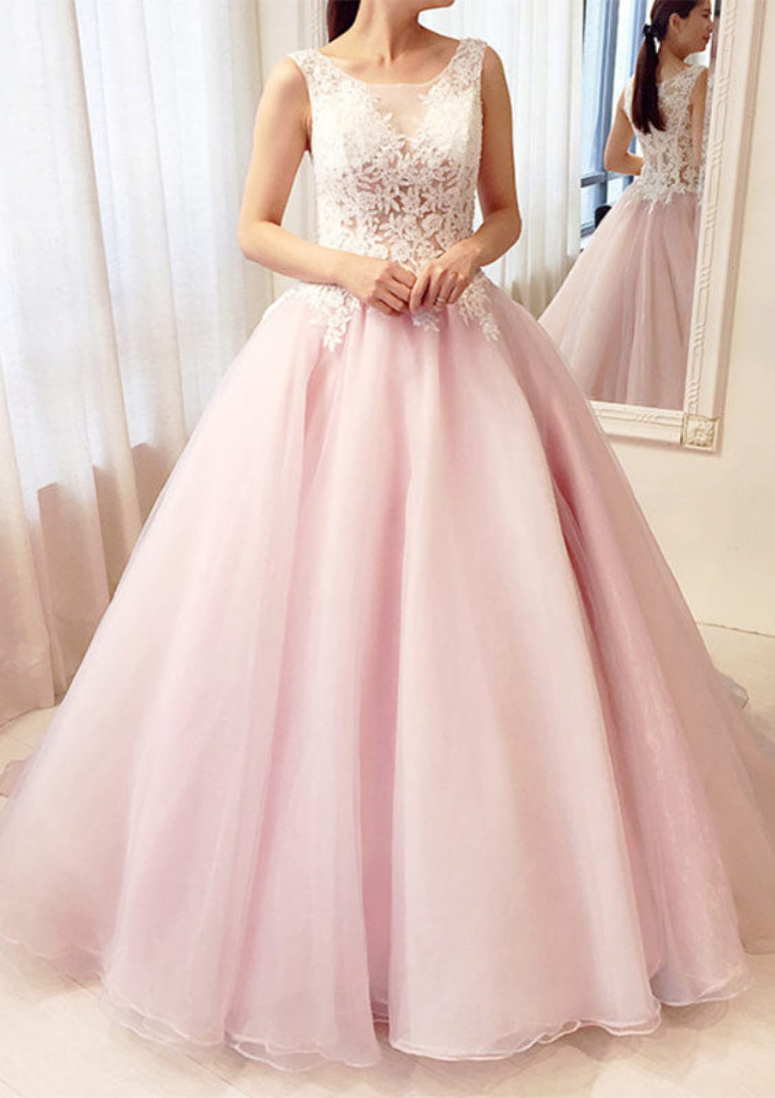 Size 2 Prom Sequined Light Pink Ball Gown on Queenly