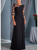 Plus Size Sheath Bateau Chiffon Halbarm Kleid für Hochzeitsgast/Brautmutter