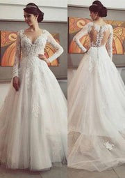 Princess Bateau Long Sleeve Court Tulle Wedding Dress Lace -