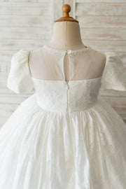 Ivory Lace Short Sleeves Wedding Flower Girl Dress