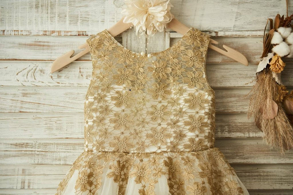 Lesy - Ivory & Gold Tulle Dress