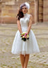 Princess High-Neck ärmelloses Keyhole knielanges Spitzen-Tüll-Brautkleid
