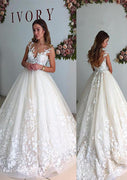 Princess Illusion Neck Sleeveless Chapel Lace Bridal Wedding Dress