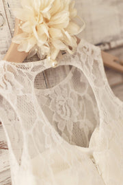 Princess Ivory Lace Keyhole Back Floor Length Wedding Flower
