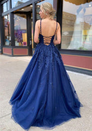 Princess Scalloped Neck Backless Lace-up Long Tulle Prom 