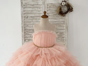 Blush Pink Cupcake Tulle Wedding Flower Girl Dress Kids 