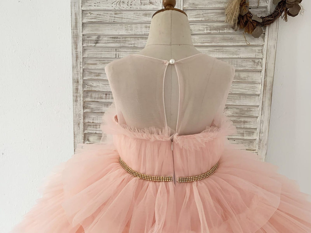 Blush Pink Cupcake Tulle Wedding Flower Girl Dress Kids 