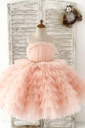 Princesse Peach Cupcake Tulle Robe de demoiselle d'honneur de mariage Robe de soirée pour enfants