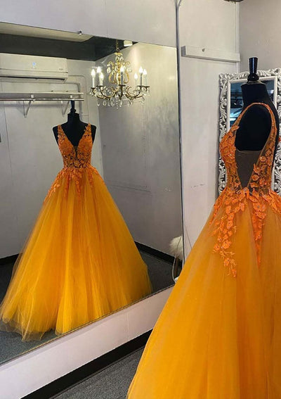 Princess V Neck Long/Floor-Length Tulle Prom Dress