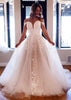 Robe de mariée princesse en tulle à épaules dénudées, perles en dentelle