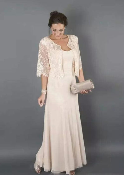 Princess Square Neck Long Chiffon Mother of Bride Dress with