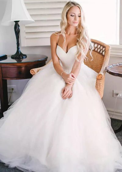 Princess Strap Sweetheart Sleeveless Sweep Tulle Wedding 