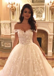 Princess Sweetheart Cathedral Ball Gown Lace Wedding Dress -