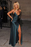 Rihanna Sexy Dark Green Satin Wrap Slip Celebrity Dress Evening Gown London Fashion Week Rihanna Sexy Dark Green Satin Wrap Slip Celebrity Dress Evening Gown London Fashion Week