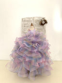 Тюлевое платье с оборками, бабочкой и блестками, открытой спиной, свадебное платье с цветочным узором для девочек, детское платье для дня рождения