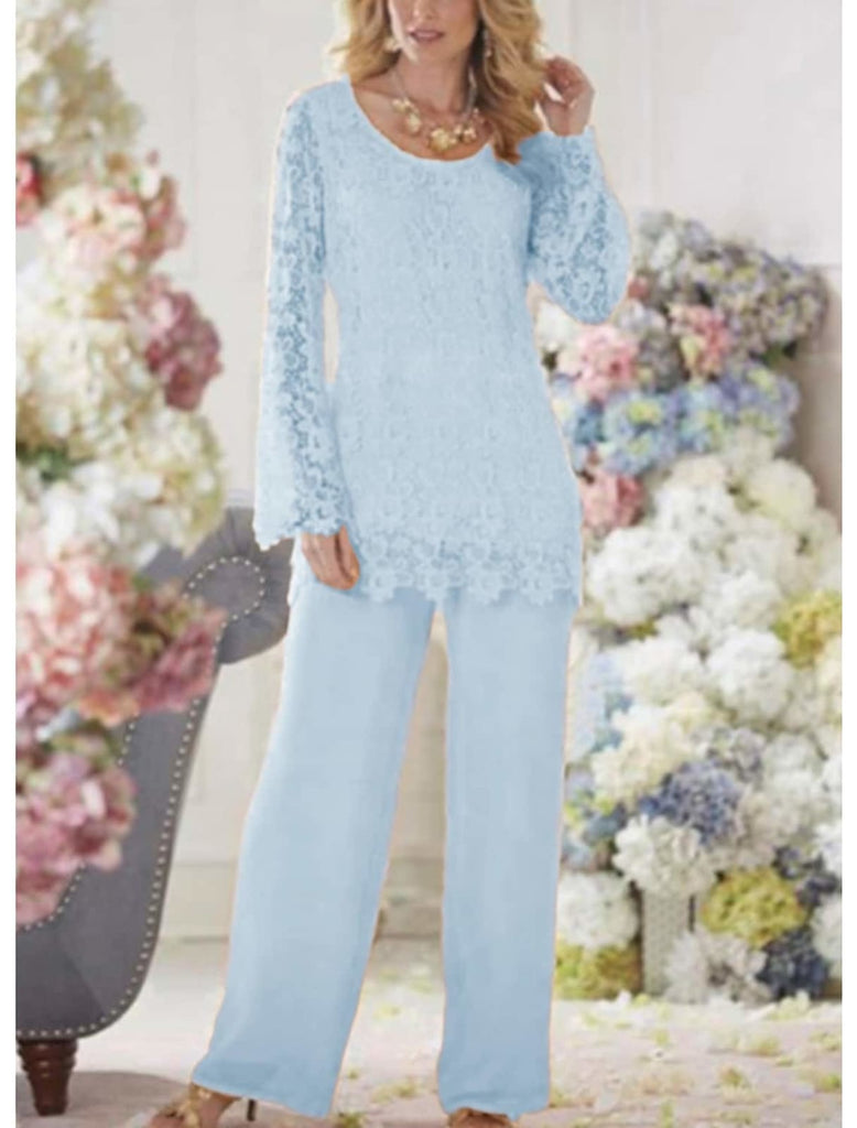 Chiffon Mother of the Groom Dresses Blue Elegant Pantsuits 2