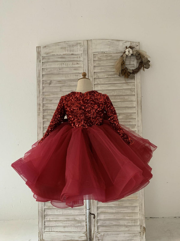 Ivory/Burgundy Satin Tulle Flower Girl Dress Wedding Pageant 831S - Ivory  Dresses - S/Sashes