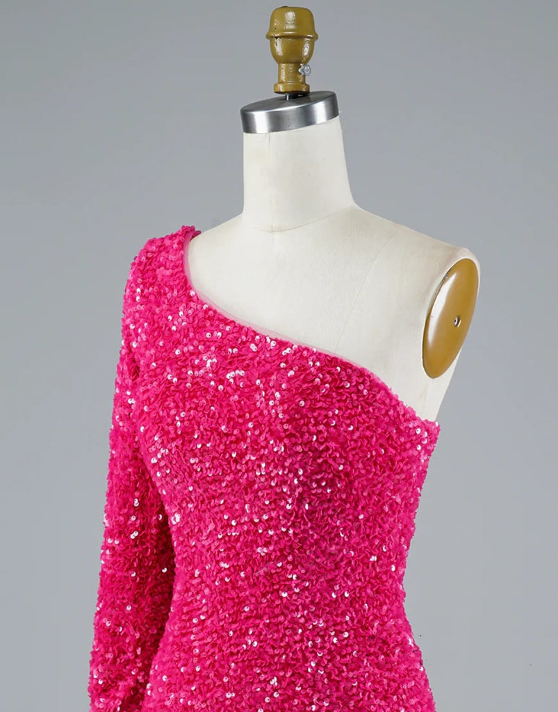 Sexy Glitter One Shoulder Single Sleeve Sequin Homecoming 