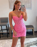 Sexy Lace Strapsless Sweetheart Corset Back Short Mini Homecoming Dress