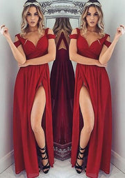 Sexy A-line V-neck Sleeveless Cold Shoulder High Split Long 